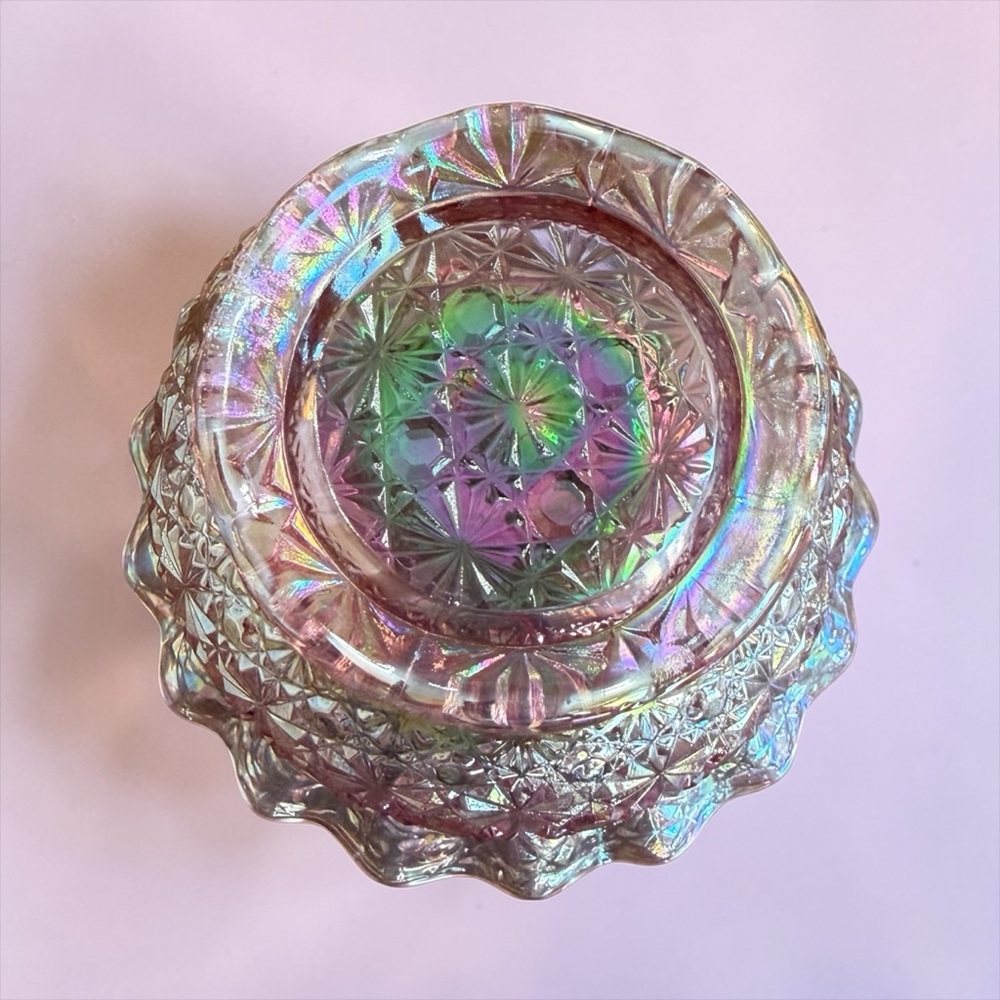 Vintage L.E. Smith Iridescent Pink Carnival Glass Bowl - Picture 5 of 9